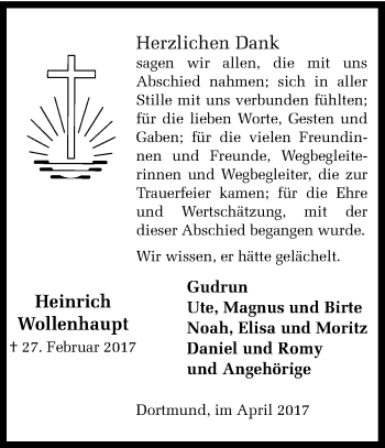 Traueranzeige von Heinrich Wollenhaupt von Ruhr Nachrichten