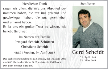 Traueranzeige von Gerd Scheidt von Münstersche Zeitung und Münsterland Zeitung