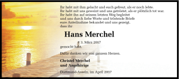 Traueranzeige von Hans Merchel von Ruhr Nachrichten