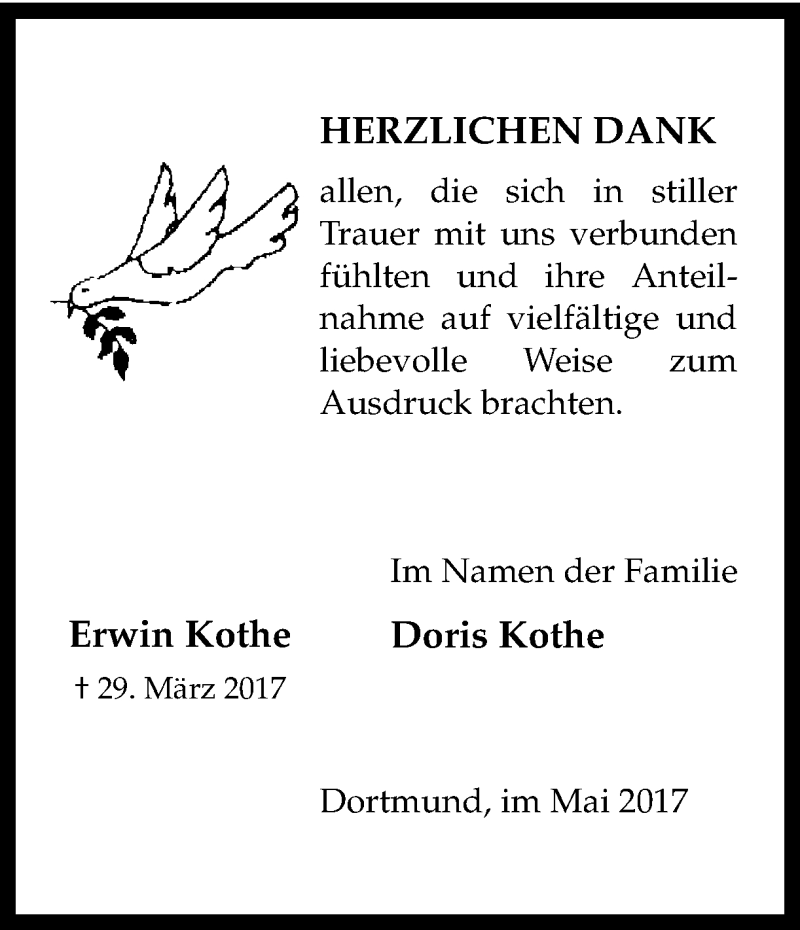  Traueranzeige für Erwin Kothe vom 06.05.2017 aus Ruhr Nachrichten