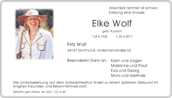 Traueranzeige von Elke Wolf von Ruhr Nachrichten