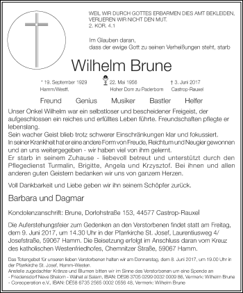 Traueranzeige von Wilhelm Brune von Ruhr Nachrichten