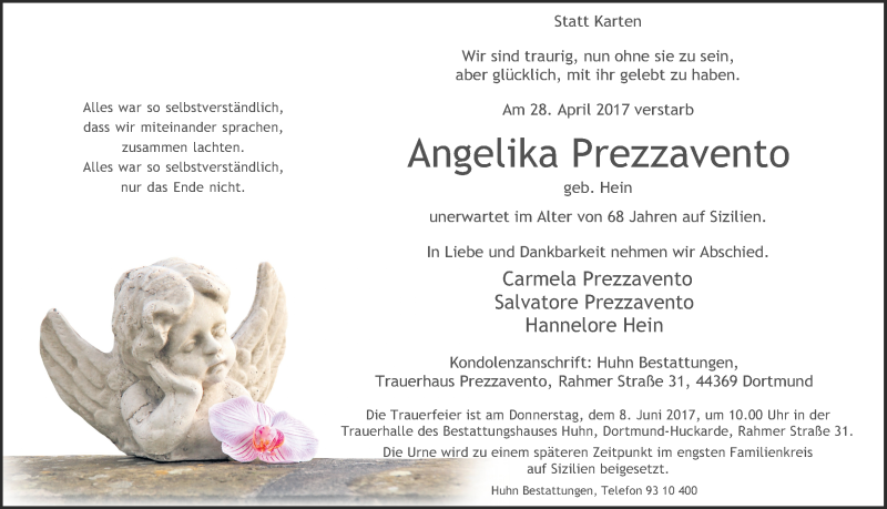 Traueranzeigen Von Angelika Prezzavento Sich Erinnern De