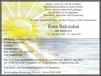 Traueranzeige von Erna Balczukat von Ruhr Nachrichten