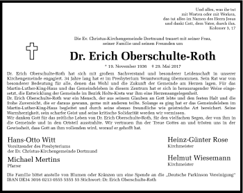 Traueranzeige von Erich Oberschulte-Roth von Ruhr Nachrichten