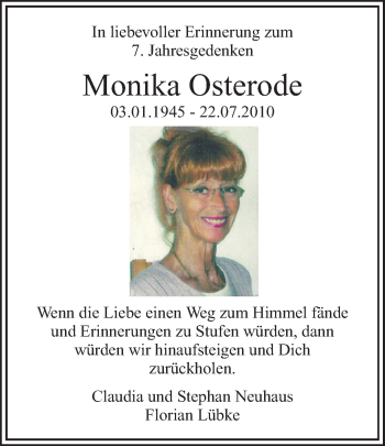 Traueranzeige von Monika Osterode von Ruhr Nachrichten