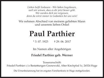 Traueranzeige von Paul Parthier von Ruhr Nachrichten