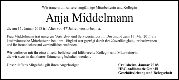 Traueranzeige von Anja Middelmann von Ruhr Nachrichten