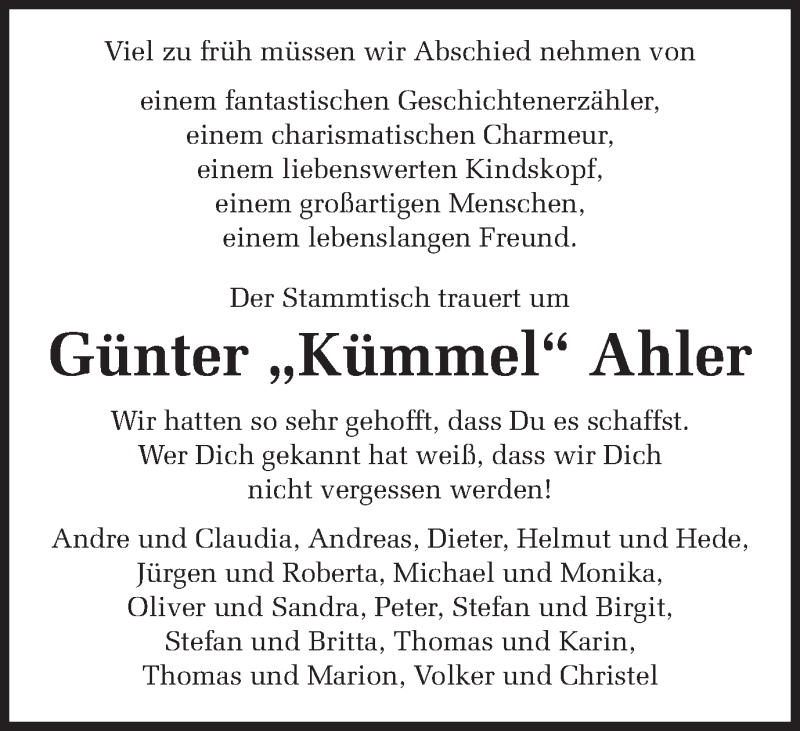  Traueranzeige für Günter Ahler vom 12.01.2018 aus Münstersche Zeitung und Münsterland Zeitung