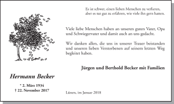 Traueranzeige von Hermann Becker von Ruhr Nachrichten