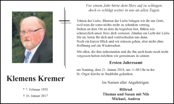 Traueranzeige von Klemens Kremer von Münstersche Zeitung und Münsterland Zeitung