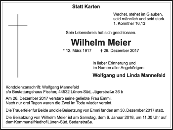 Traueranzeige von Wilhelm Meier von Ruhr Nachrichten