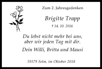 Traueranzeige von Brigitte Trapp von Ruhr Nachrichten