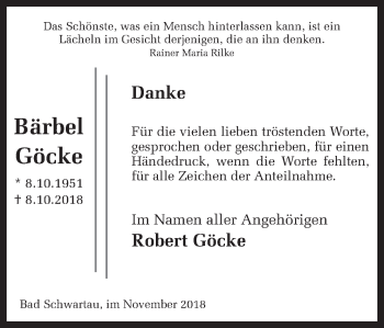 Traueranzeige von Bärbel Göcke von Ruhr Nachrichten und Halterner Zeitung