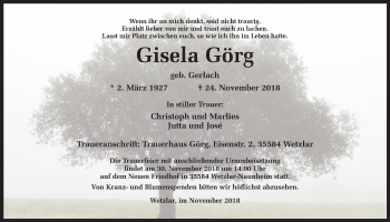 Traueranzeige von Gisela Görg von Ruhr Nachrichten