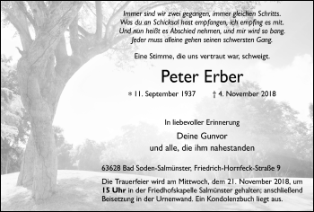 Traueranzeige von Peter Erber von Ruhr Nachrichten