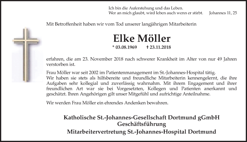 Traueranzeige für Elke Möller vom 05.12.2018 aus Ruhr Nachrichten