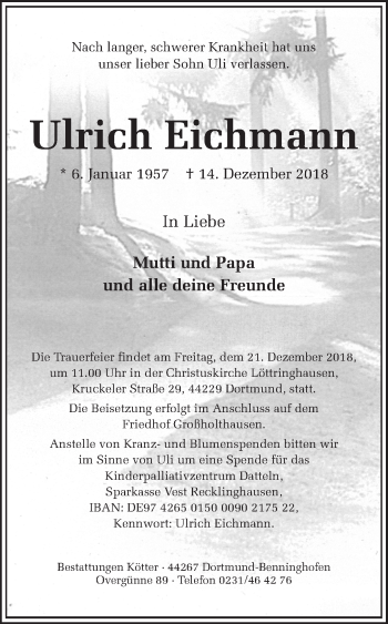 Traueranzeige von Ulrich Eichmann von Ruhr Nachrichten