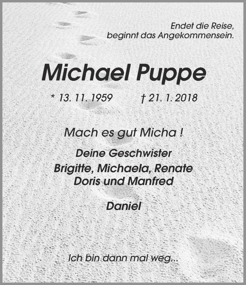  Traueranzeige für Michael Puppe vom 24.02.2018 aus Ruhr Nachrichten