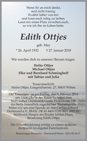 Traueranzeige von Edith Ottjes von Ruhr Nachrichten