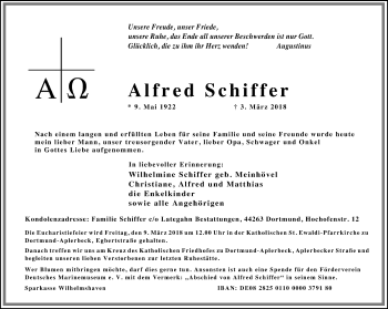 Traueranzeige von Alfred Schiffer von Ruhr Nachrichten