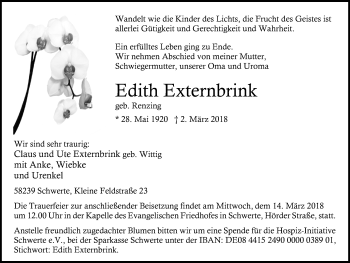 Traueranzeige von Edith Externbrink von Ruhr Nachrichten