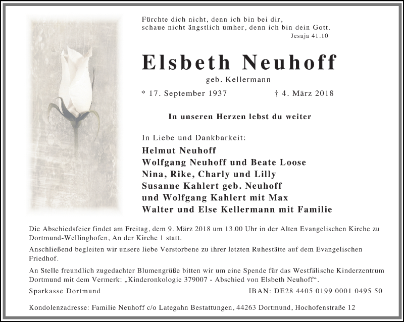  Traueranzeige für Elsbeth Neuhoff vom 07.03.2018 aus Ruhr Nachrichten