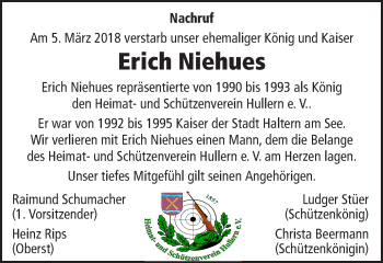 Traueranzeige von Erich Niehues von Ruhr Nachrichten und Halterner Zeitung