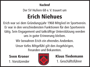 Traueranzeige von Erich Niehues von Ruhr Nachrichten und Halterner Zeitung