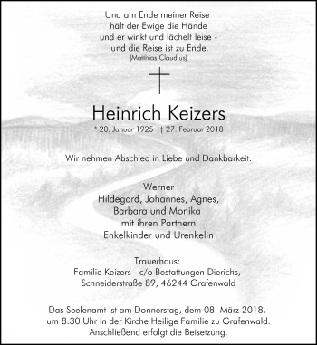 Traueranzeige von Heinrich Keizers von Ruhr Nachrichten und Dorstener Zeitung