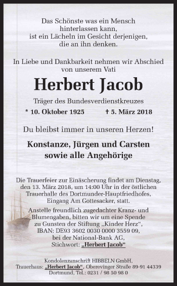 Traueranzeige von Herbert Jacob von Ruhr Nachrichten