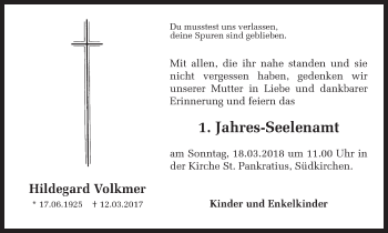 Traueranzeige von Hildegard Volkmer von Ruhr Nachrichten