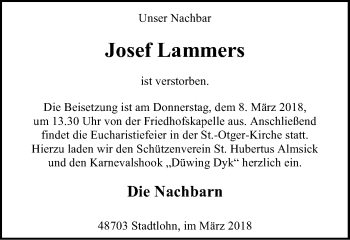 Traueranzeige von Josef Lammers von Münstersche Zeitung und Münsterland Zeitung