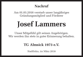 Traueranzeige von Josef Lammers von Münstersche Zeitung und Münsterland Zeitung