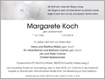 Traueranzeige von Margarete Koch von Ruhr Nachrichten