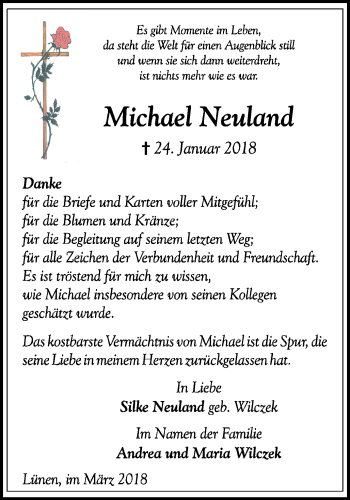 Traueranzeige von Michael Neuland von Ruhr Nachrichten