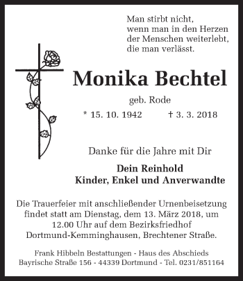 Traueranzeige von Monika Bechtel von Ruhr Nachrichten