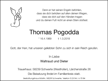 Traueranzeige von Thomas Pogodda von Ruhr Nachrichten