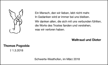Traueranzeige von Thomas Pogodda von Ruhr Nachrichten