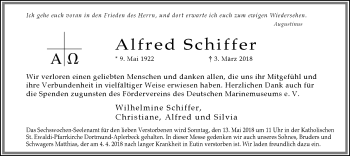 Traueranzeige von Alfred Schiffer von Ruhr Nachrichten
