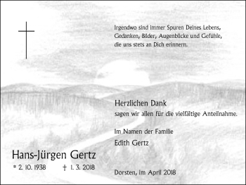 Traueranzeige von Hans-Jürgen Gertz von Ruhr Nachrichten und Dorstener Zeitung