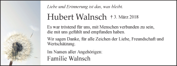 Traueranzeige von Hubert Walnsch von Ruhr Nachrichten