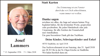 Traueranzeige von Josef Lammers von Münstersche Zeitung und Münsterland Zeitung