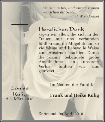 Traueranzeige von Louise Kulig von Ruhr Nachrichten