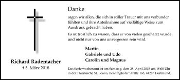 Traueranzeige von Richard Rademacher von Ruhr Nachrichten