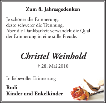 Traueranzeige von Christel Weinhold von Ruhr Nachrichten