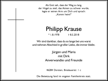 Traueranzeige von Philipp Krause von Ruhr Nachrichten und Dorstener Zeitung