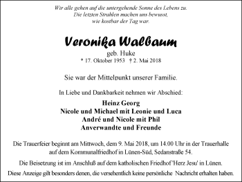 Traueranzeige von Veronika Walbaum von Ruhr Nachrichten