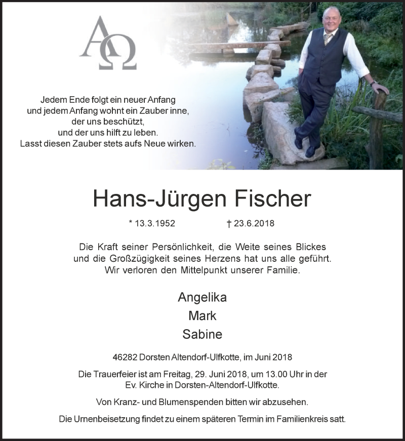  Traueranzeige für Hans-Jürgen Fischer vom 26.06.2018 aus Ruhr Nachrichten und Dorstener Zeitung
