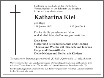 Traueranzeige von Katharina Kiel von Ruhr Nachrichten